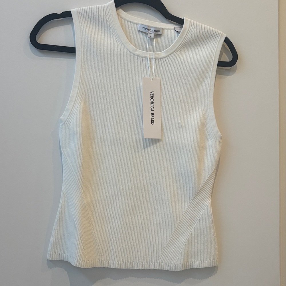 Veronica Beard Sleeveless Ribbed Knit Top in Ivory size Medium $298 NWT